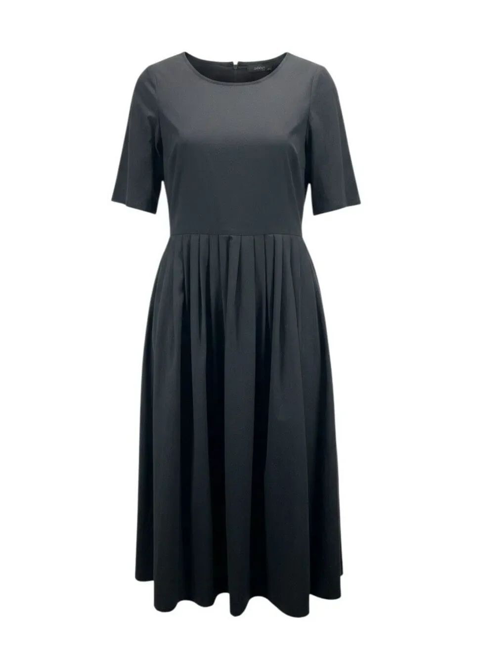 eShakti LBD Black Pleated Cotton Poplin Midi Fit & Flare Dress with Pockets 1X